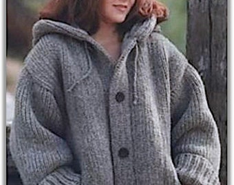 Patrón de tejido de chaqueta tipo suéter grueso con capucha (inglés)