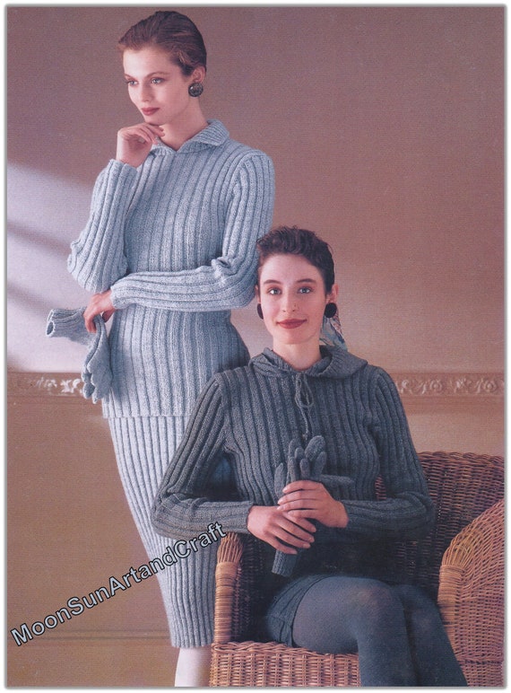 Set maglione, gonna e guanti da donna modello lavorato a maglia