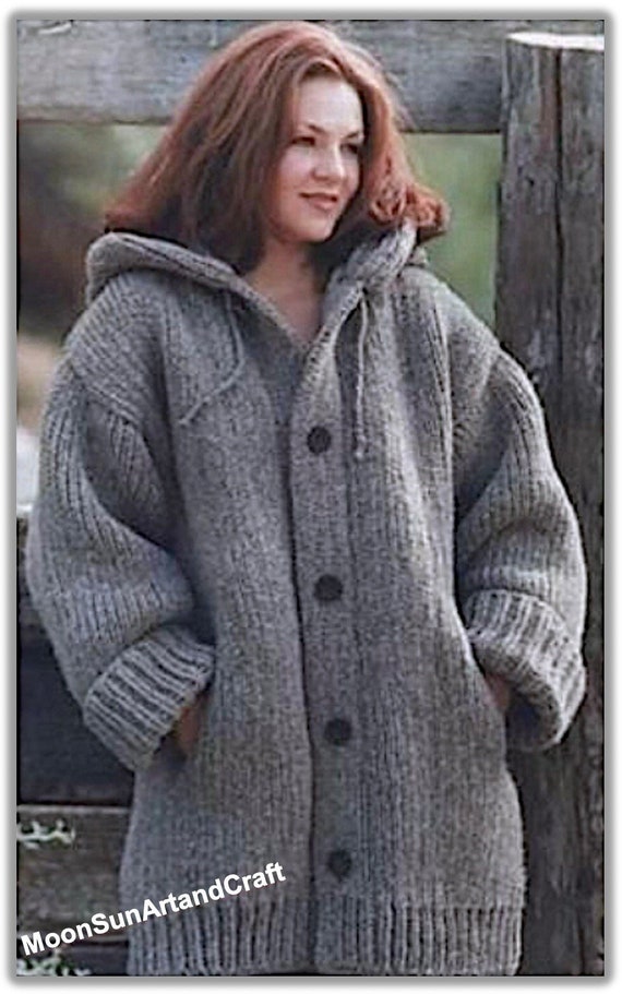 Hooded Chunky Sweater Jacket Knitting Pattern (English)