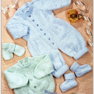 Baby Toddler Cardigan Romper Suit Bootees and Mitts Knitting Pattern / Baby Playsuit Knitting Pattern