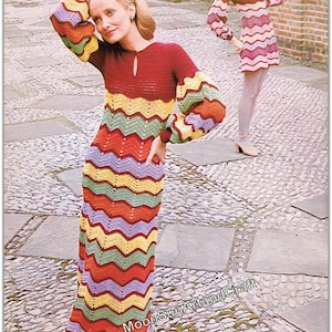 Vintage Zig-Zag Chevron Women&#39;s Maxi Dress Crochet Pattern / Mini Dress Crochet Pattern (English)