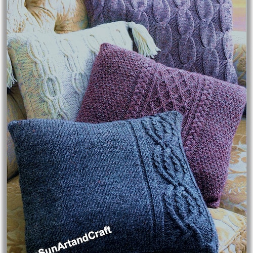 Knitting Pattern Cushion Cover With Cables Irish Pillow Etsy