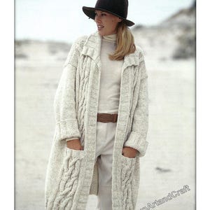 Women&#39;s Long Chunky Cable Cardigan Jacket Knitting Pattern Fit bust 32-54&quot;