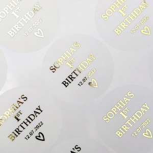 Custom name age birthday date stickers, Birthday, Envelope Seals, Foil Stickers Birthday Favours, Gold Silver or Rose Gold Foil 37 45 51mm