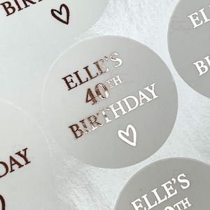 Custom name 40th birthday stickers, Birthday, 40th Birthday, Foil Stickers Birthday Favours, Gold Silver or Rose Gold Foil 50th 50th ANY AGE