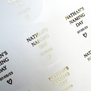 Personalised Naming Day stickers, Naming Day Ceremony, Naming Day, Foil Stickers Christening Favours, Gold Silver Rose Gold Foil Name Day