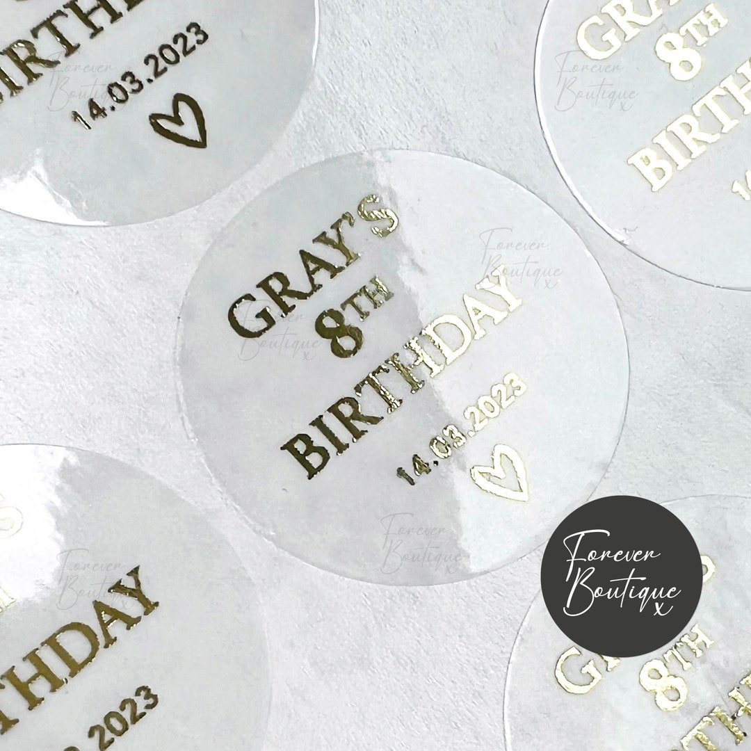 Age Sticker Labels Custom Name Age Birthday Date Stickers, Birthday, 8th Birthday, Foil ...