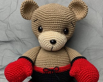 Patrón de oso boxeador a crochet de EE. UU. - Oso Boxeador PATRON de Crochet (Este no es el producto terminado)