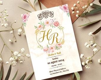 Floral Islamic Wedding Invite/muslim wedding card design - Digital Elegant Nikah Announcement, Memorable Wedding Gift