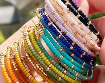 Minimalist Seed Bead Hoop Earrings: Gold Plated, Hypoallergenic (40mm)