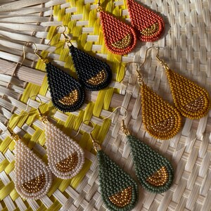 24k gold plated bead and matte Miyuki seed bead teardrop earrings, minimal simple jewellery image 2