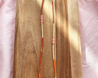 Terracotta, stone, pink and gold necklace