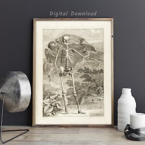Vintage skeleton plate, Antique skeleton poster. Medical student gift, Antique decor, Medical illustration, Macabre decor, Digital file.