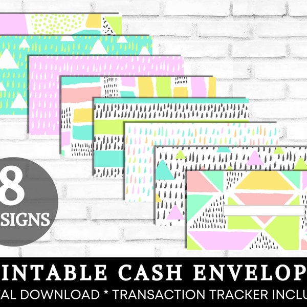 Cash Envelopes Printable, Cash Envelope System Bright Pastel Neon Tribal Money Envelopes Vibrant Geometric Budget Envelopes INSTANT DOWNLOAD