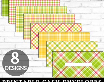 Cash Envelopes Printable, Cute Cash Envelope System, Green Summer Plaid Money Envelopes, Budget Envelopes, Cash Stuffing, DIGITAL DOWNLOAD