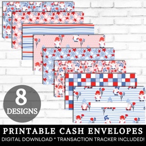 Cash Envelopes Printable, Cash Stuffing, Cute Gnome 4th of July Money Envelopes, Paycheck Budget Envelopes, Sinking Funds, DIGITAL DOWNLOAD