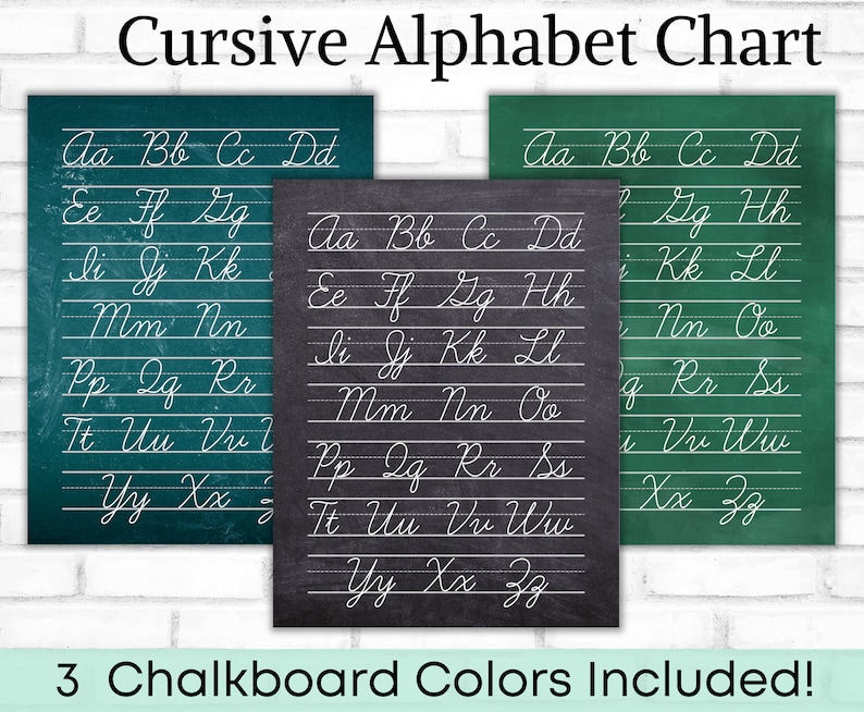 Cursive Alphabet Chart Handwriting Practice Cursive Etsy Uk