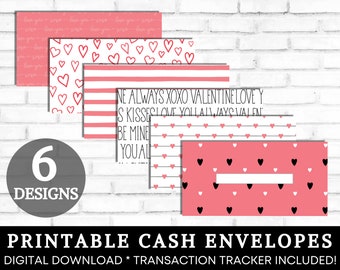 Cash Envelopes Printable, Cash Envelope System, Pink Valentines Day Cash Envelopes, Budget Envelopes Printable, Set of 6, INSTANT DOWNLOAD