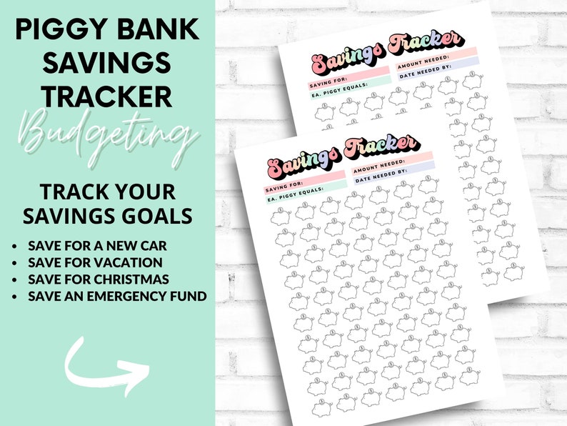 Printable Piggy Bank Tracker Sheet, Money Saving Chart, Cute Savings ...