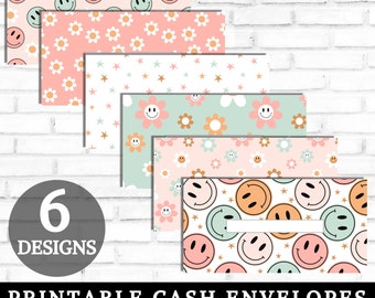 Cash Envelopes Printable, Cash Envelope System, Pastel Retro Groovy Smiley Money Envelopes, Budget Envelopes Printable, DIGITAL DOWNLOAD