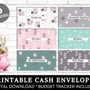 Cash Envelopes Printable, Cash Envelope System, Cute Ladybugs Flowers Cash Envelopes, Budget Envelopes Printable, Set of 6, INSTANT DOWNLOAD image 2