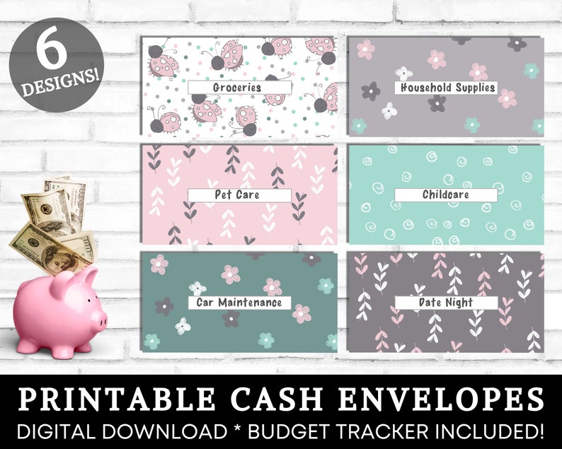 Cash Envelopes Printable, Cash Envelope System, Cute Ladybugs Flowers Cash Envelopes, Budget Envelopes Printable, Set of 6, INSTANT DOWNLOAD image 2