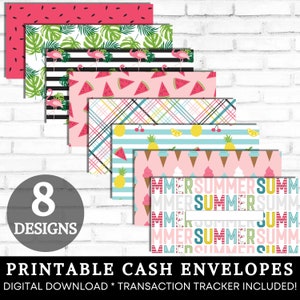 Printable Cash Envelopes, Cash Stuffing, Cute Bright Summer Money Envelopes, Paycheck Budget Envelopes, Sinking Funds, DIGITAL DOWNLOAD