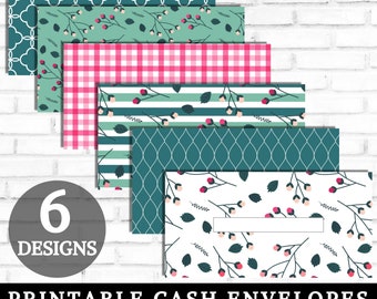 Printable Cash Envelopes, Cash Stuffing, Teal Pink Floral Flowers Money Envelopes, Paycheck Budget Envelopes, Sinking Funds DIGITAL DOWNLOAD