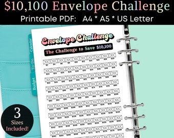 10 000 Savings Challenge Envelopes Printable Planner Sheet, 10000 Savings Challenge, 10K Savings Challenge, Sinking Funds, A4, A5, US Letter