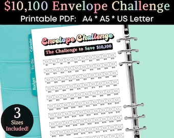 10 000 Savings Challenge Envelopes Printable Planner Sheet, 10000 Savings Challenge, 10K Savings Challenge, Sinking Funds, A4, A5, US Letter