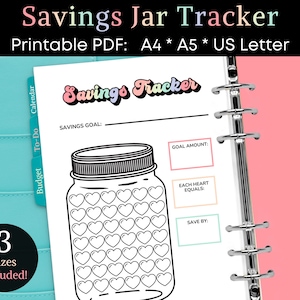 Savings Jar Printable Tracker Sheet, Money Saving Chart, Cute Savings Challenge, Sinking Funds, Budget Binder, Money Pot, A4, A5, US Letter