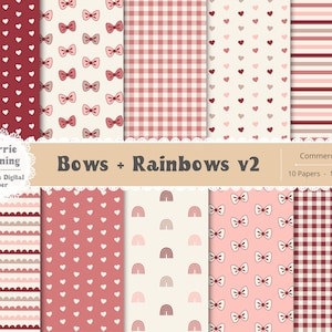 10 Boho Hearts & Bows Seamless Digital Papers, Digital Scrapbook Paper, Commercial Use Seamless Digital Paper Pack, 10 lindos fondos Boho