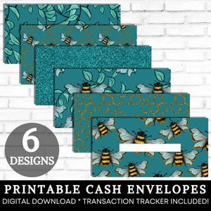 Printable Cash Envelopes, Cash Stuffing, Pretty Teal Glitter Bees Money Envelopes, Paycheck Budget Envelopes, Sinking Funds DIGITAL DOWNLOAD