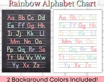 Rainbow Alphabet Chart, Handwriting Practice Chart ABC Poster, Learn To Write Lettering Worksheets, Educational Posters Homeschool Printable