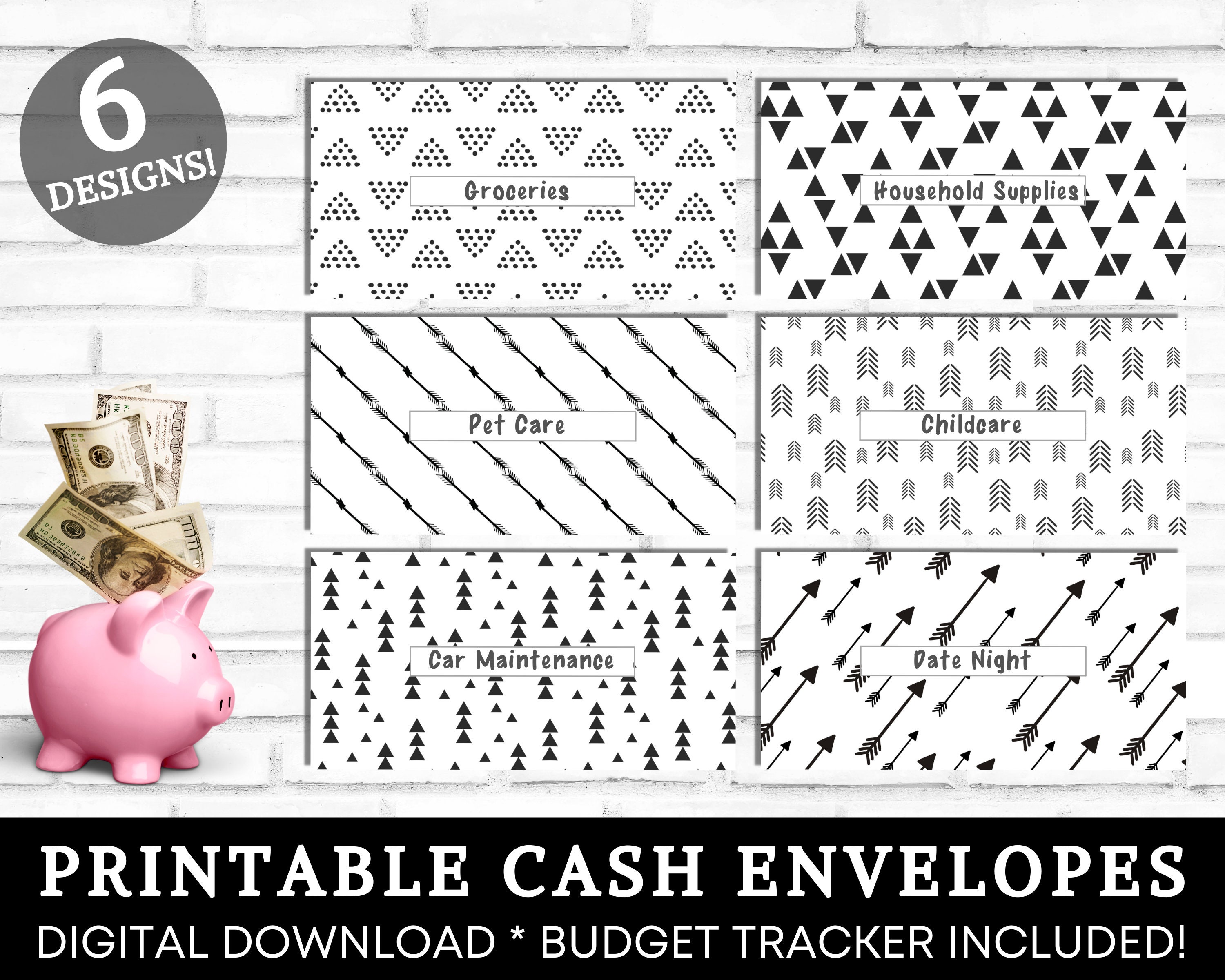 Cash Envelopes Printable, Cash Envelope System, Black and White Boho ...