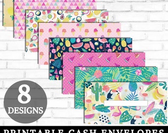 Cash Envelopes Printable, Cash Envelope System, Tropical Summer Vibes Money Envelopes, Cute Budget Envelopes, Set of 8, DIGITAL DOWNLOAD