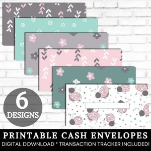 Cash Envelopes Printable, Cash Envelope System, Cute Ladybugs Flowers Cash Envelopes, Budget Envelopes Printable, Set of 6, INSTANT DOWNLOAD image 1
