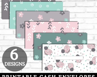 Cash Envelopes Printable, Cash Envelope System, Cute Ladybugs Flowers Cash Envelopes, Budget Envelopes Printable, Set of 6, INSTANT DOWNLOAD