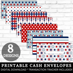 Cash Envelopes Printable, Cash Stuffing Red White Blue 4th of July Money Envelopes, Paycheck Budget Envelopes Sinking Funds DIGITAL DOWNLOAD