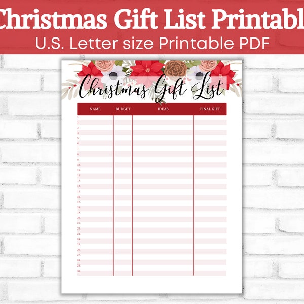 Christmas Gift List Printable, Christmas Shopping List, Gift Giving Planner, Christmas Gift Planner, Christmas Gift Log, Xmas Planner