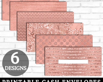 Cash Envelopes Printable, Budget Envelopes, Cash Envelope System, 6 Instant Download Money Envelopes, Expense Tracker, Rose Gold Patterns