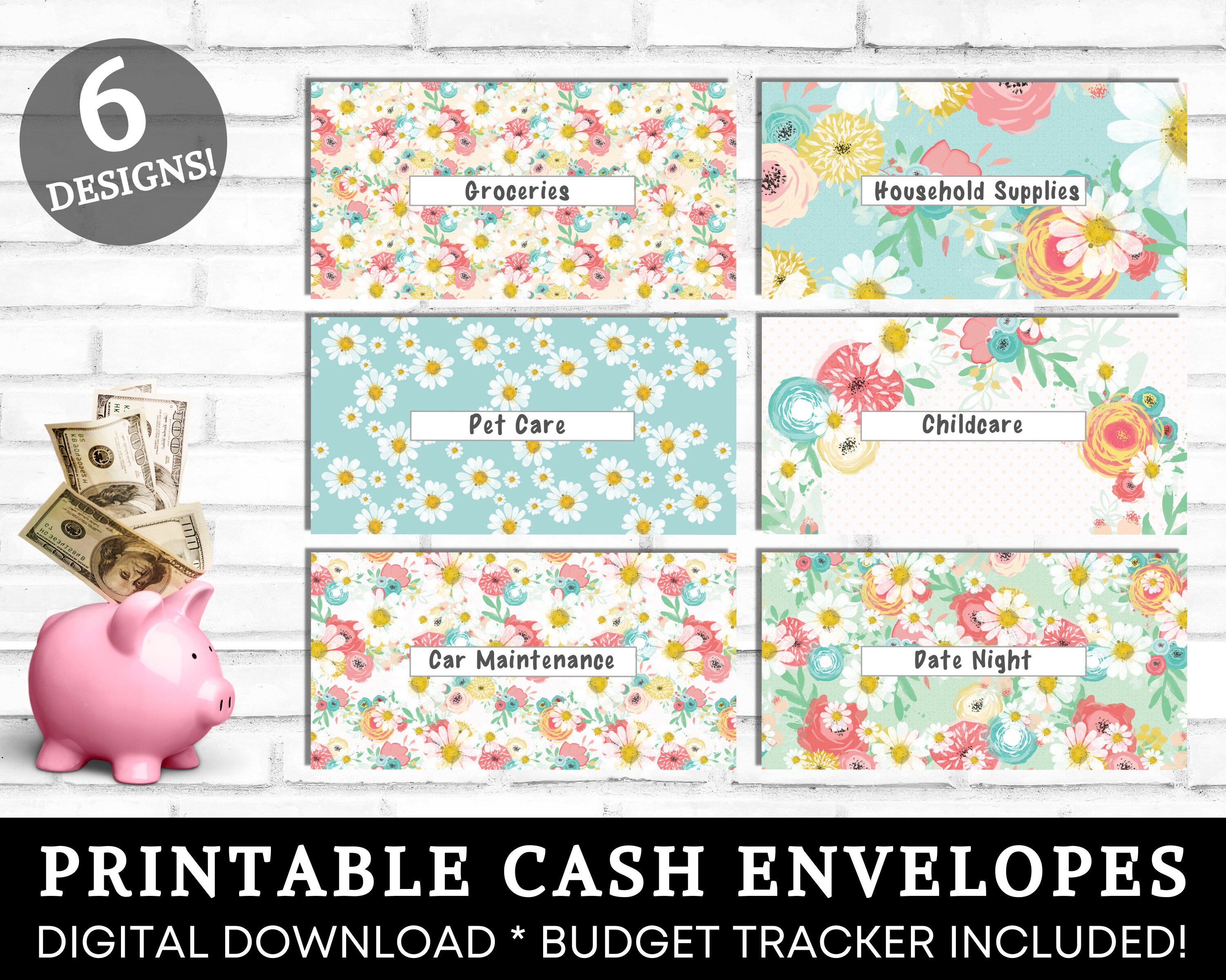 Cash Envelopes Printable, Cash Envelope System, Cute Vintage Spring ...