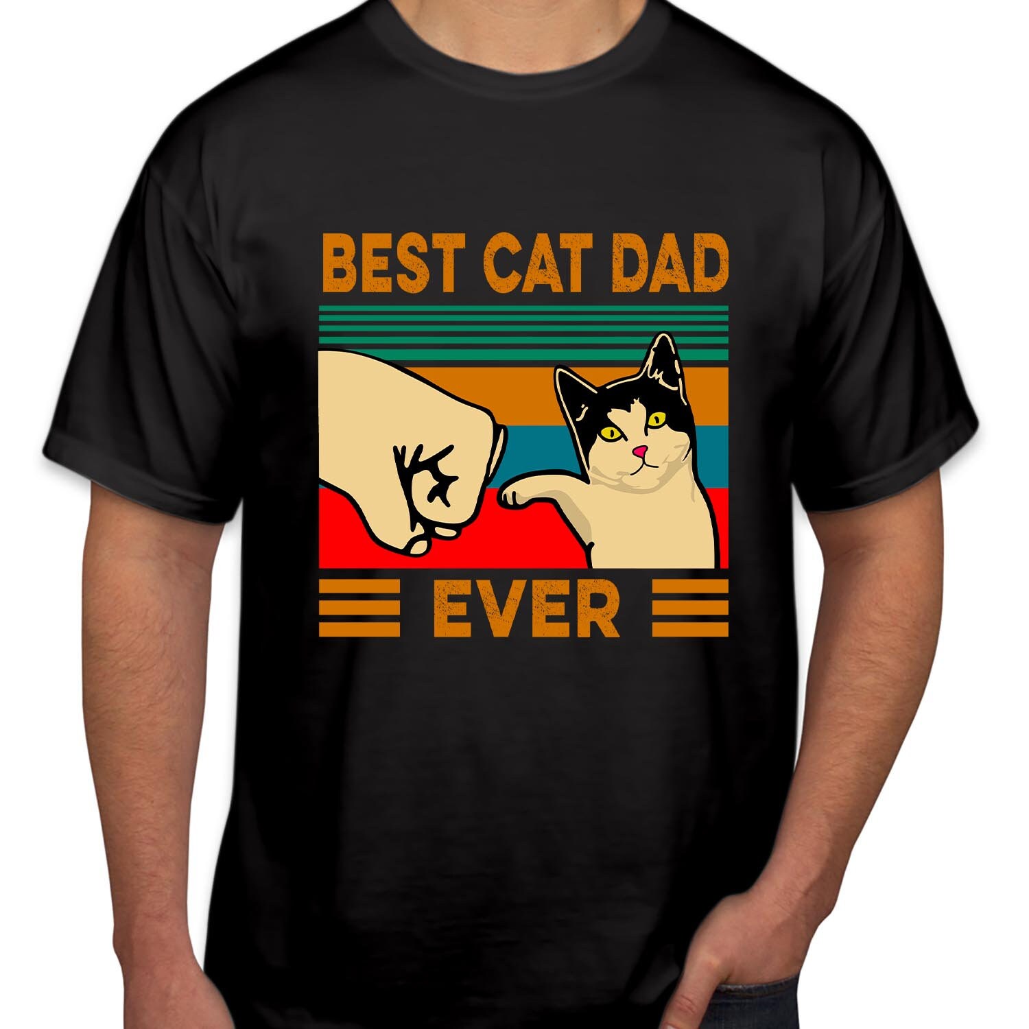 TSHIRT 1113 Best Cat Dad Ever Fist Bump Father s Day T Shirt Funny Funny Kitten Cat Dad Birthday Gift Animal Lover Cats Men T Shirt