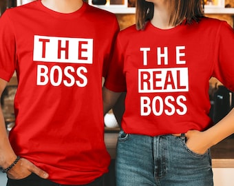 TSHIRT (1665) The Boss & The Real Boss Valentine's Day Couple T-Shirt Funny Valentines Lovers Husband Wife Men Women Matching Gift T Shirt