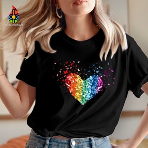 TSHIRT (3542) Rainbow Butterfly Pride Love Heart Gay Pride Month LGBT LGBTQ Gay Heart Queer Lesbian Trans Equality Pronouns Shirt