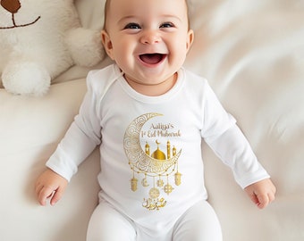 Bodysuits (E23) Personalised My First Eid Mubarak My 1st Eid Vest Sleepsuit for New Born Baby Gift Eid Gift Eid Present