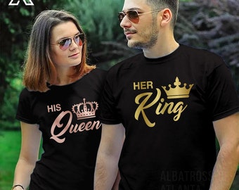 TSHIRT (1531) His QUEEN Her King Couple Matching shirt Valentines Day Valentine's Day Him Her Girlfriend Birthday Anniversary Gold/Rose gold