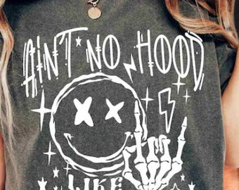 T-SHIRT (MH) Ain't No hood like Motherhood T-Shirt Skeleton Mama Happy Mother's Day Funny Stylish Gift for Mothers Mum Mummy Birthday  Shirt