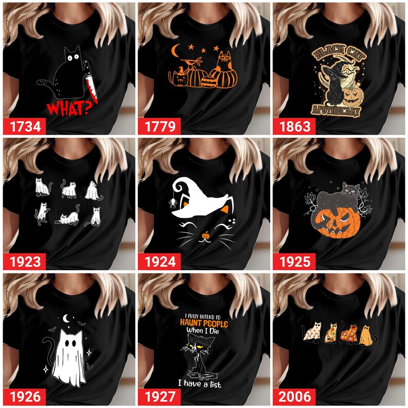 TSHIRT Halloween Ghost Cat Black Cats Kitty Shirt, Spooky Season