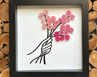 Quilled Paper Flower Art - Pink Bouquet Shadow Box